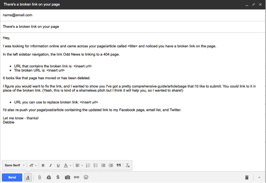 Email to Replace Broken Link Backlinks SEO