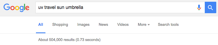 Screenshot of search results for UV travel umbrella