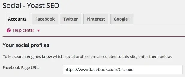 Screenshot of social settings in Yoast SEO