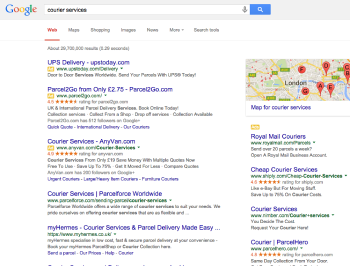 Google search results