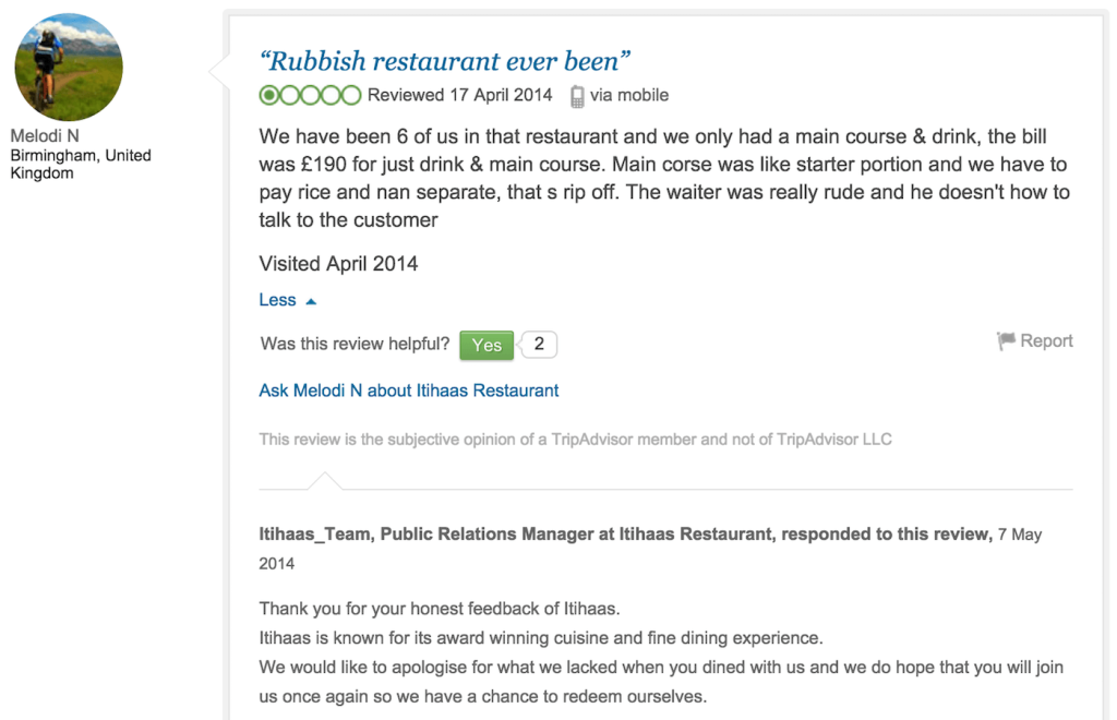 Trip Advisor review