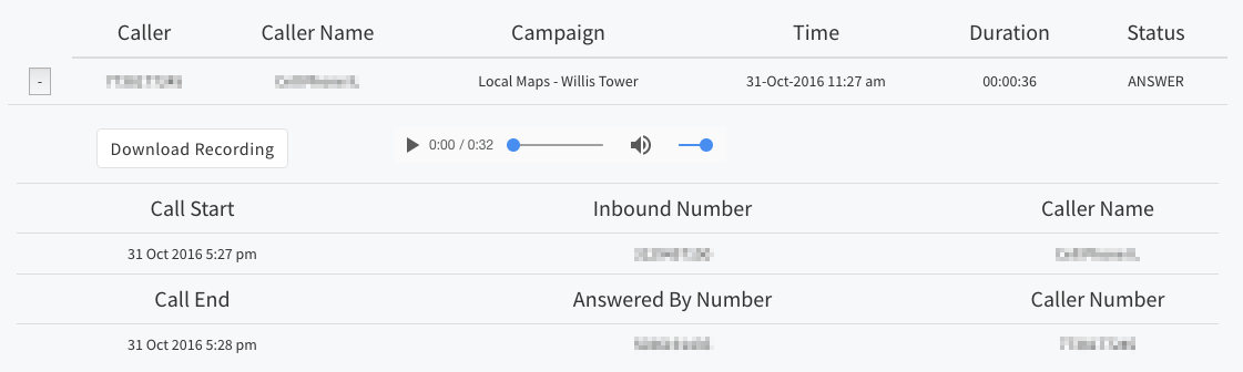 Clickx App: View call details
